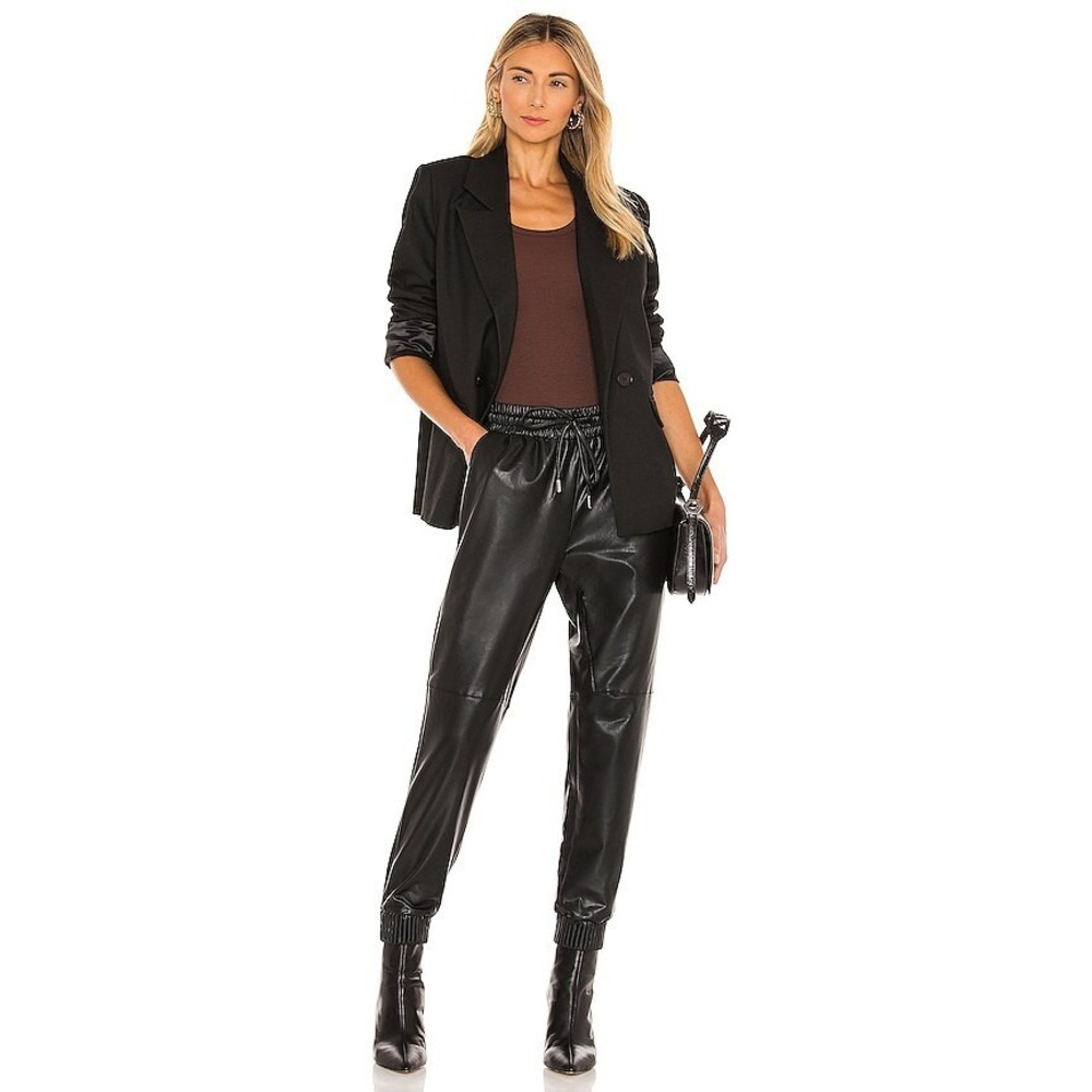 LNA Faux Leather Joggers XS Black Vegan Leather Drawstring Elastic Waist Pants